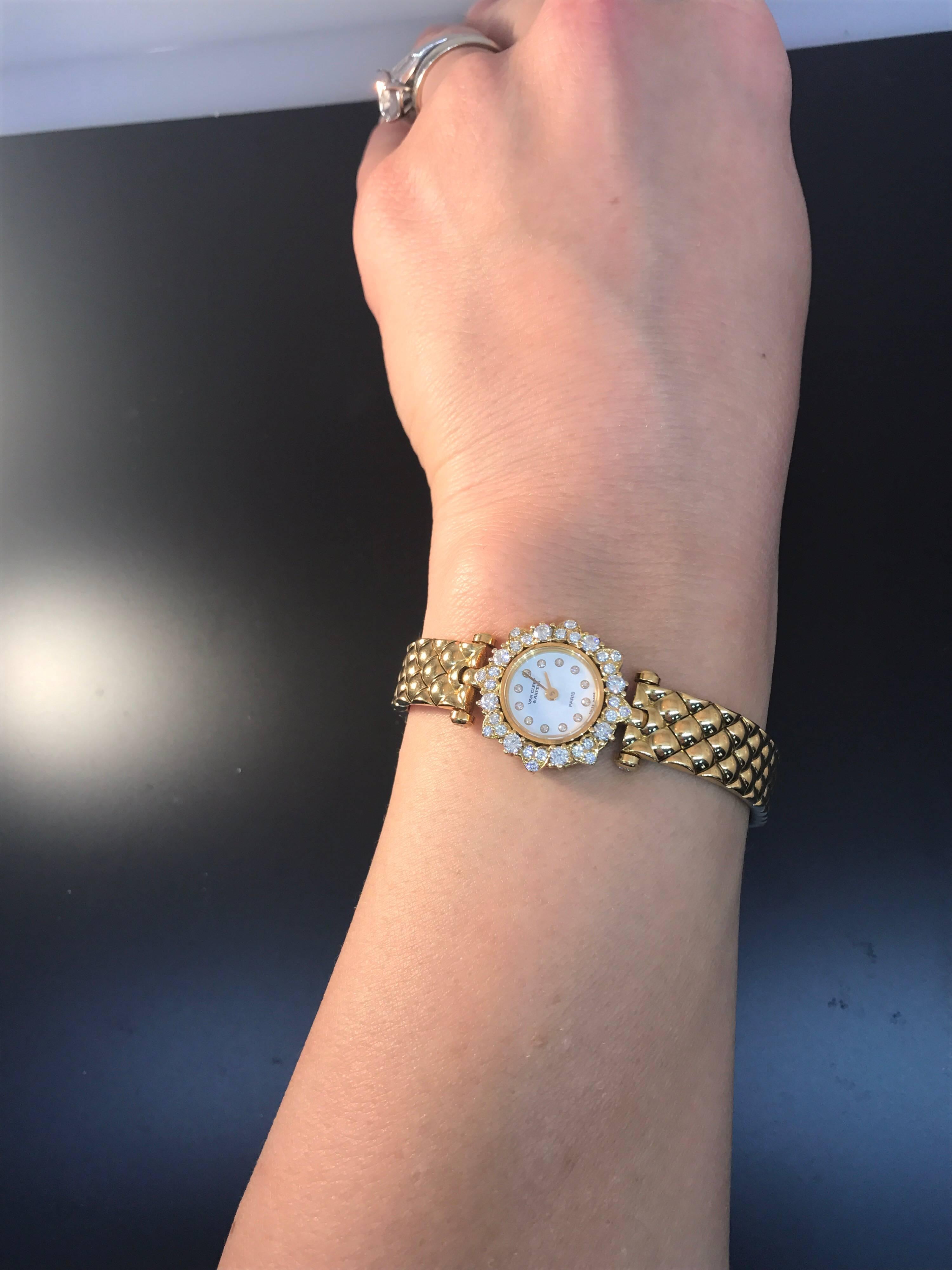 Van Cleef & Arpels Classique Yellow Gold & Diamond Bracelet Ladies Watch 130955 For Sale 6