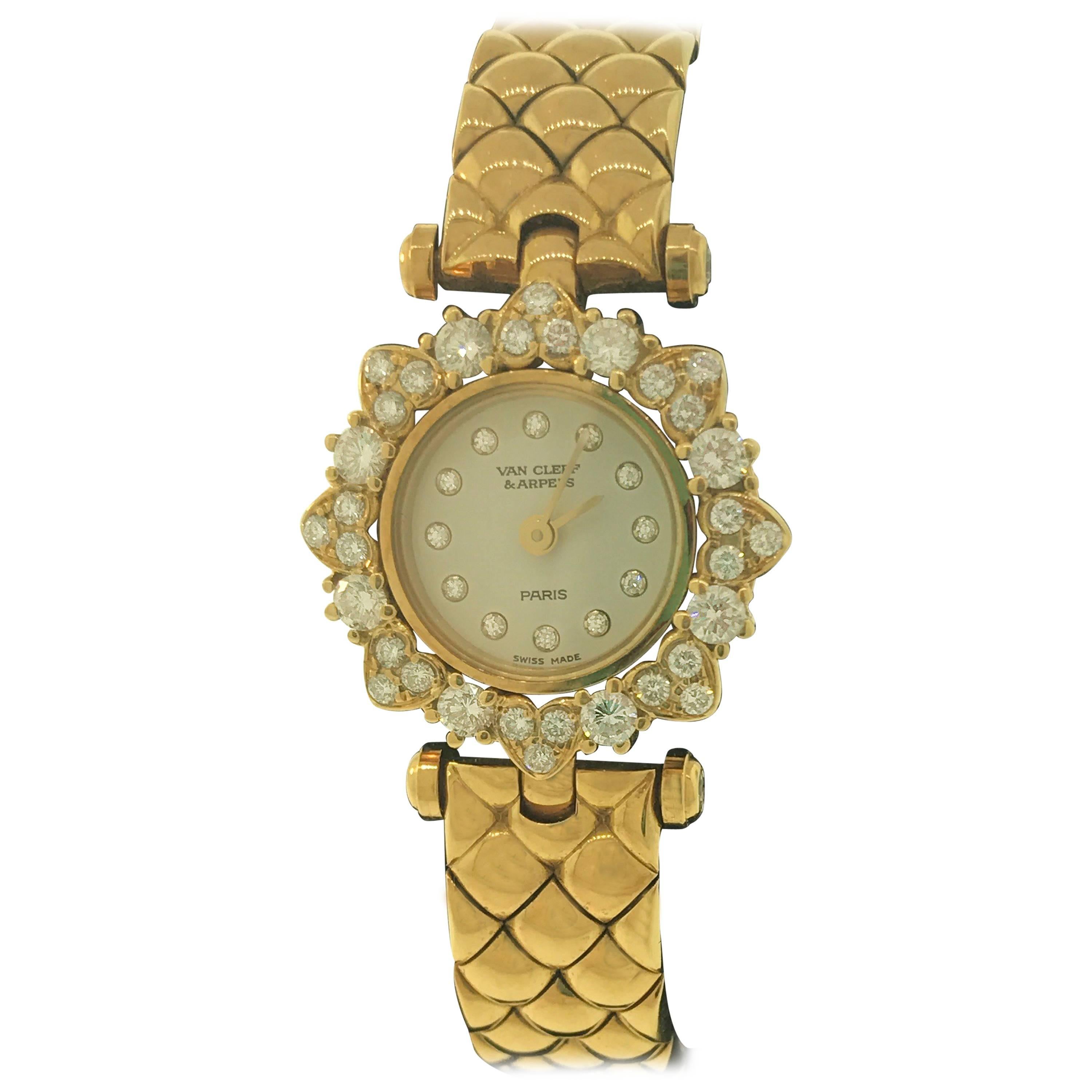 Van Cleef & Arpels Classique Yellow Gold & Diamond Bracelet Ladies Watch 130955 For Sale