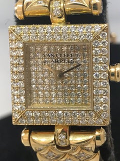Van Cleef & Arpels Classique Yellow Gold Pave Diamond Bracelet Ladies Watch