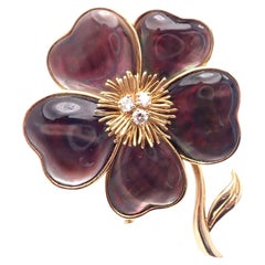 Van Cleef & Arpels Clématite Flower Diamond Grey Mother of Pearl Gold Pin Brooch