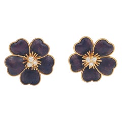 Van Cleef & Arpels Clématite Yellow Gold Bois D'amourette 'Letter Wood' Earrings