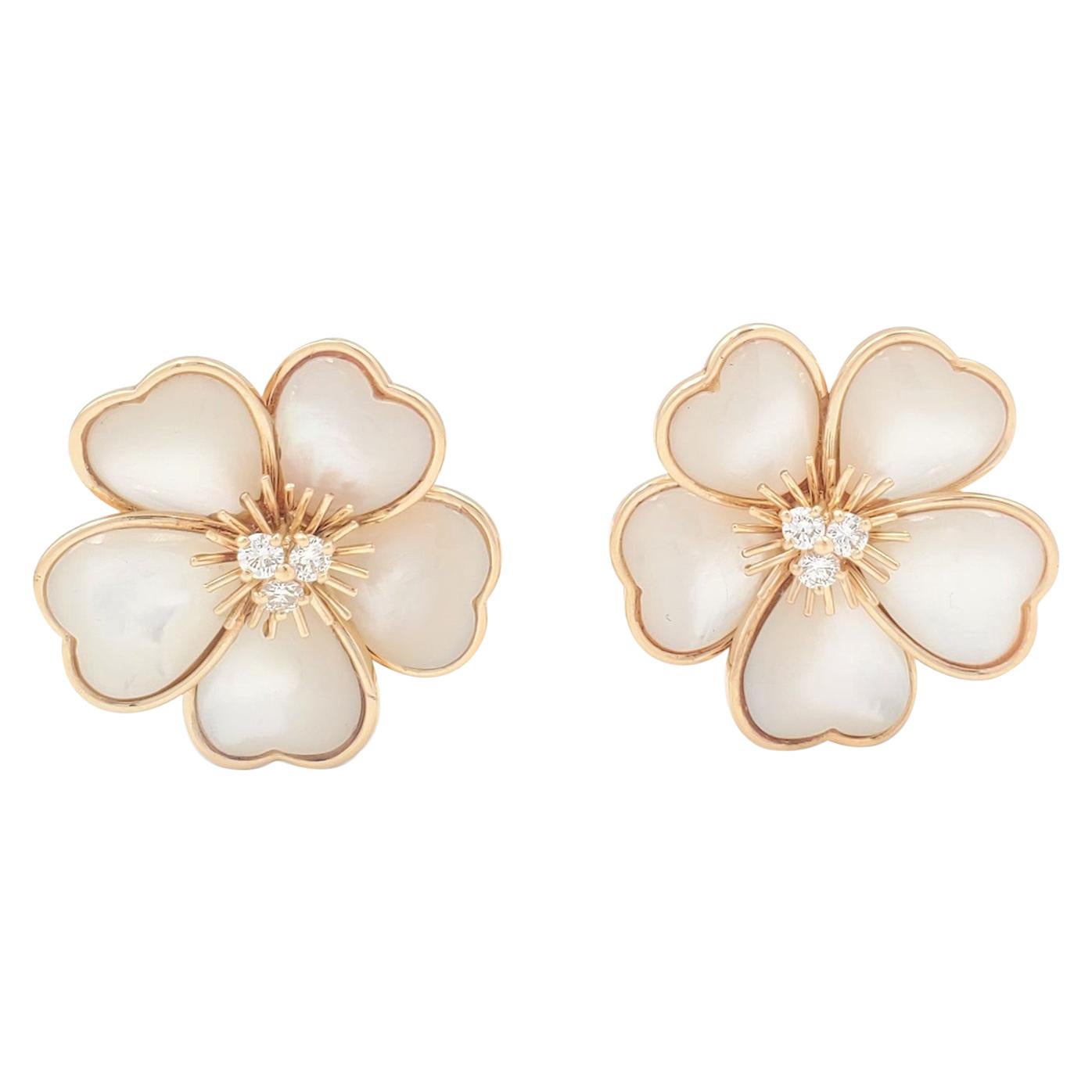 Van Cleef & Arpels Clématite Yellow Gold Mother of Pearl Earrings