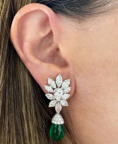 Van Cleef & Arpels Colombian Emerald & 12 Carat Diamond Day & Night Earrings