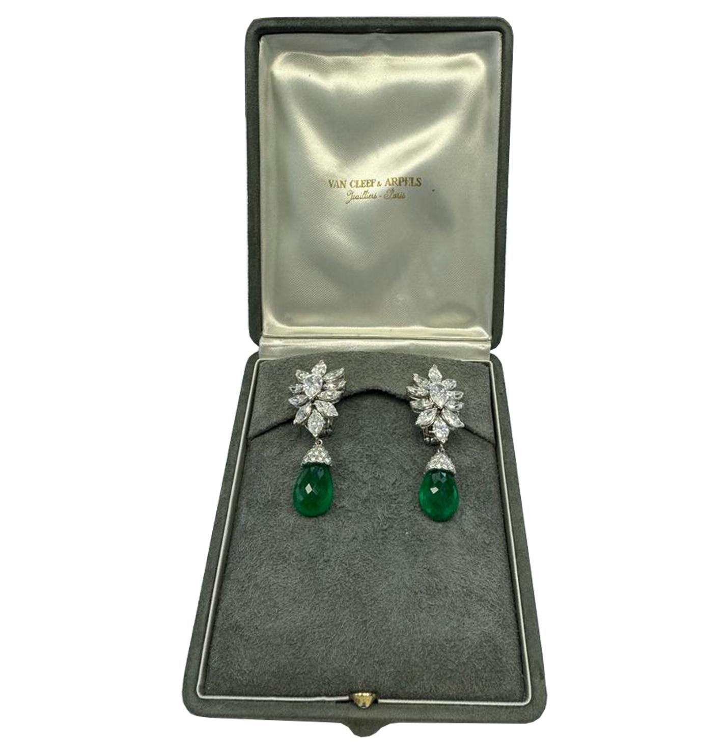 Modern Van Cleef & Arpels Colombian Emerald & 12 Carat Diamond Day & Night Earrings