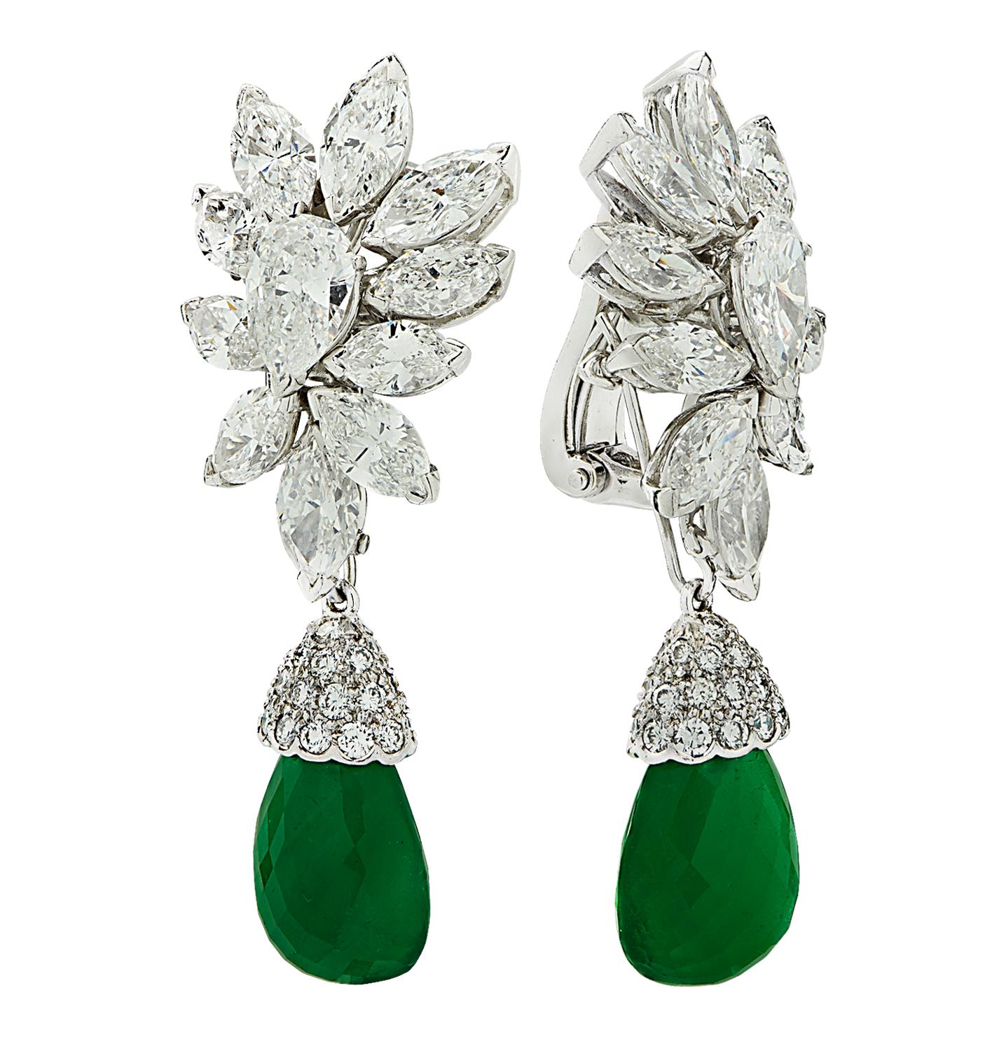 Emerald Cut Van Cleef & Arpels Colombian Emerald & 12 Carat Diamond Day & Night Earrings