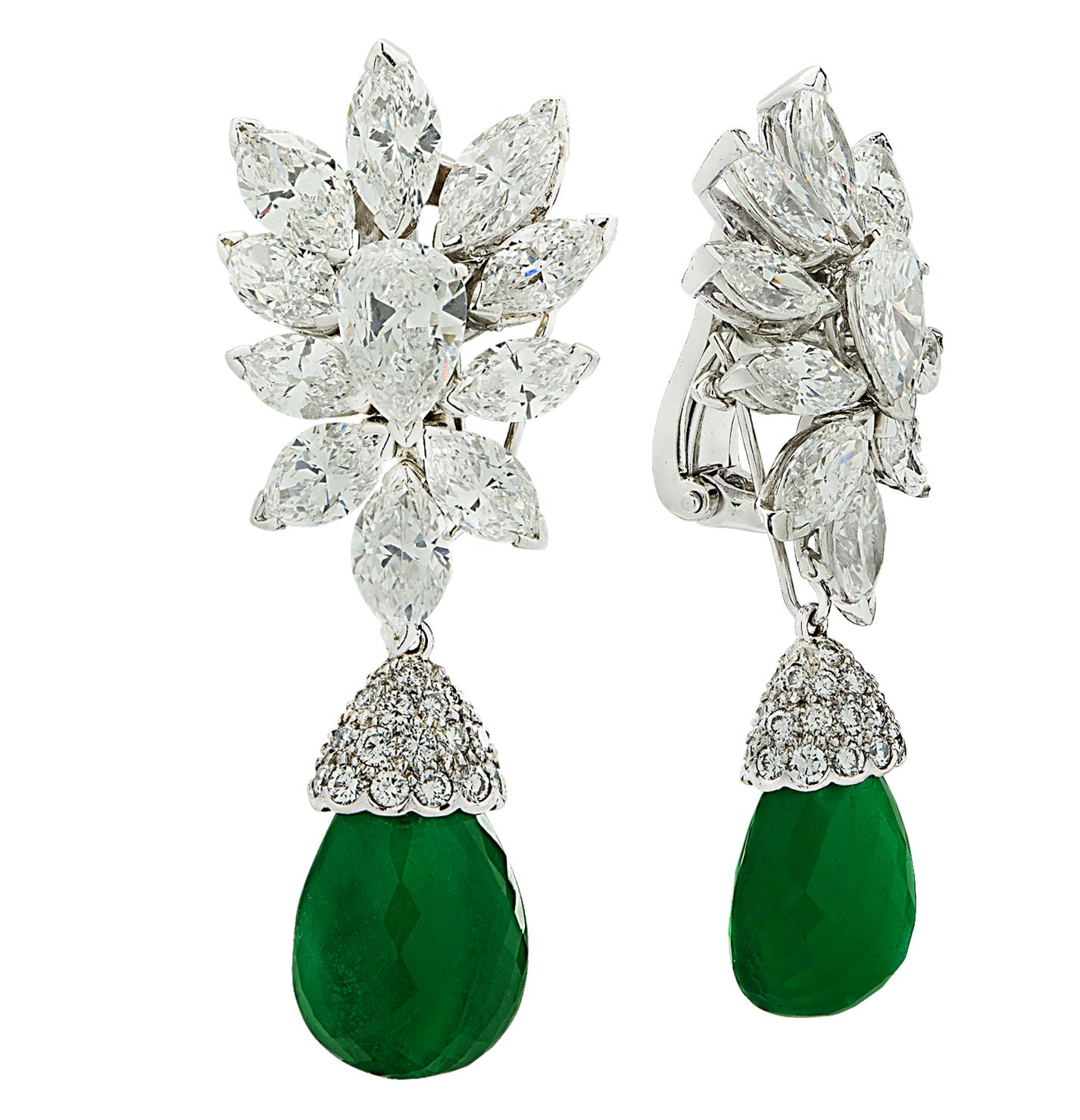 Van Cleef & Arpels Colombian Emerald & 12 Carat Diamond Day & Night Earrings In Good Condition In Miami, FL