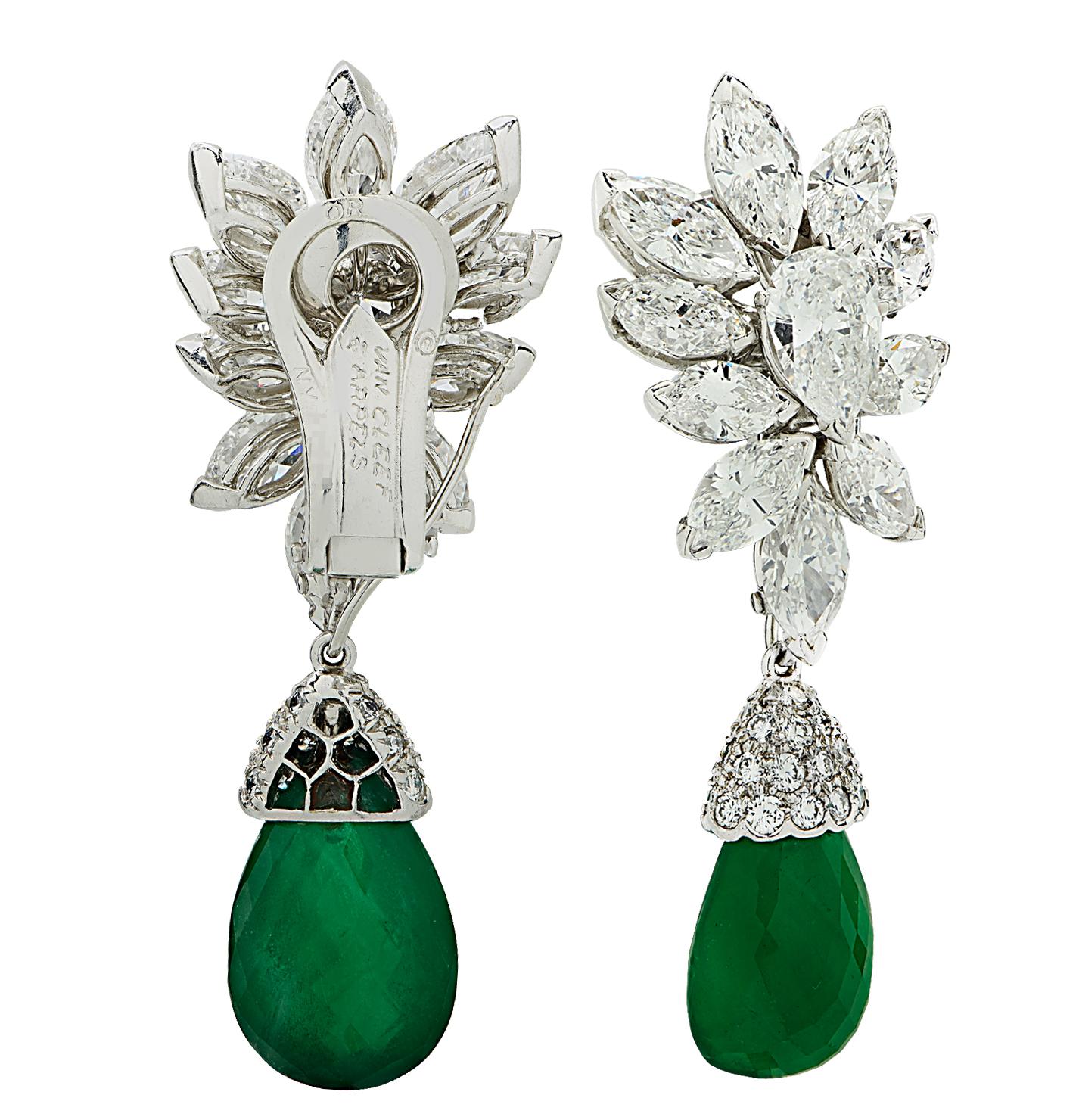 Van Cleef & Arpels Colombian Emerald & 12 Carat Diamond Day & Night Earrings 1