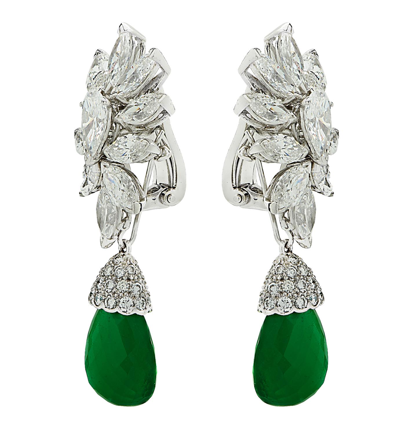 Van Cleef & Arpels Colombian Emerald & 12 Carat Diamond Day & Night Earrings 3
