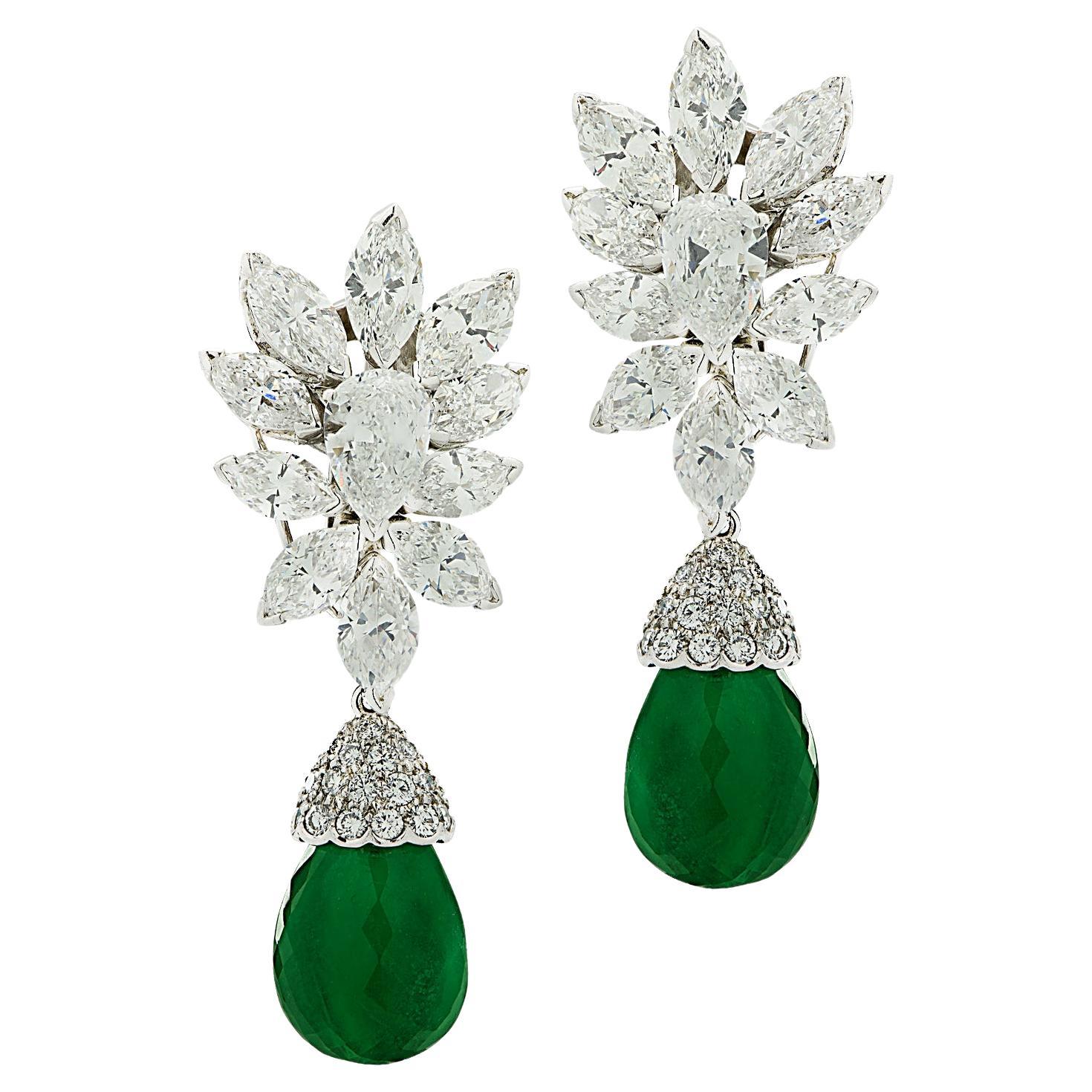 Van Cleef & Arpels Colombian Emerald & 12 Carat Diamond Day & Night Earrings