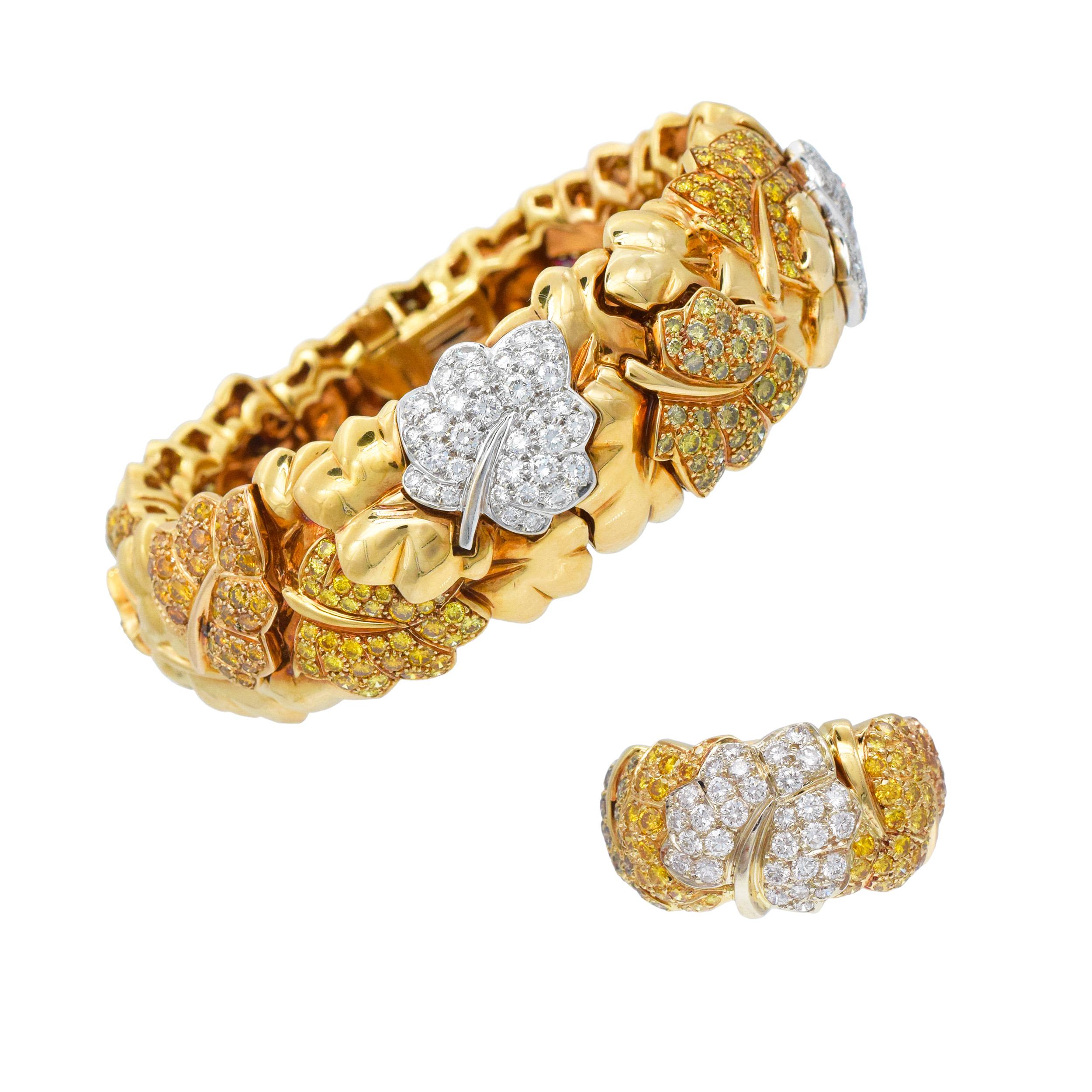 Conjunto de pulsera y anillo Van Cleef & Arpels Color Diamond Foliage Motif en venta 10