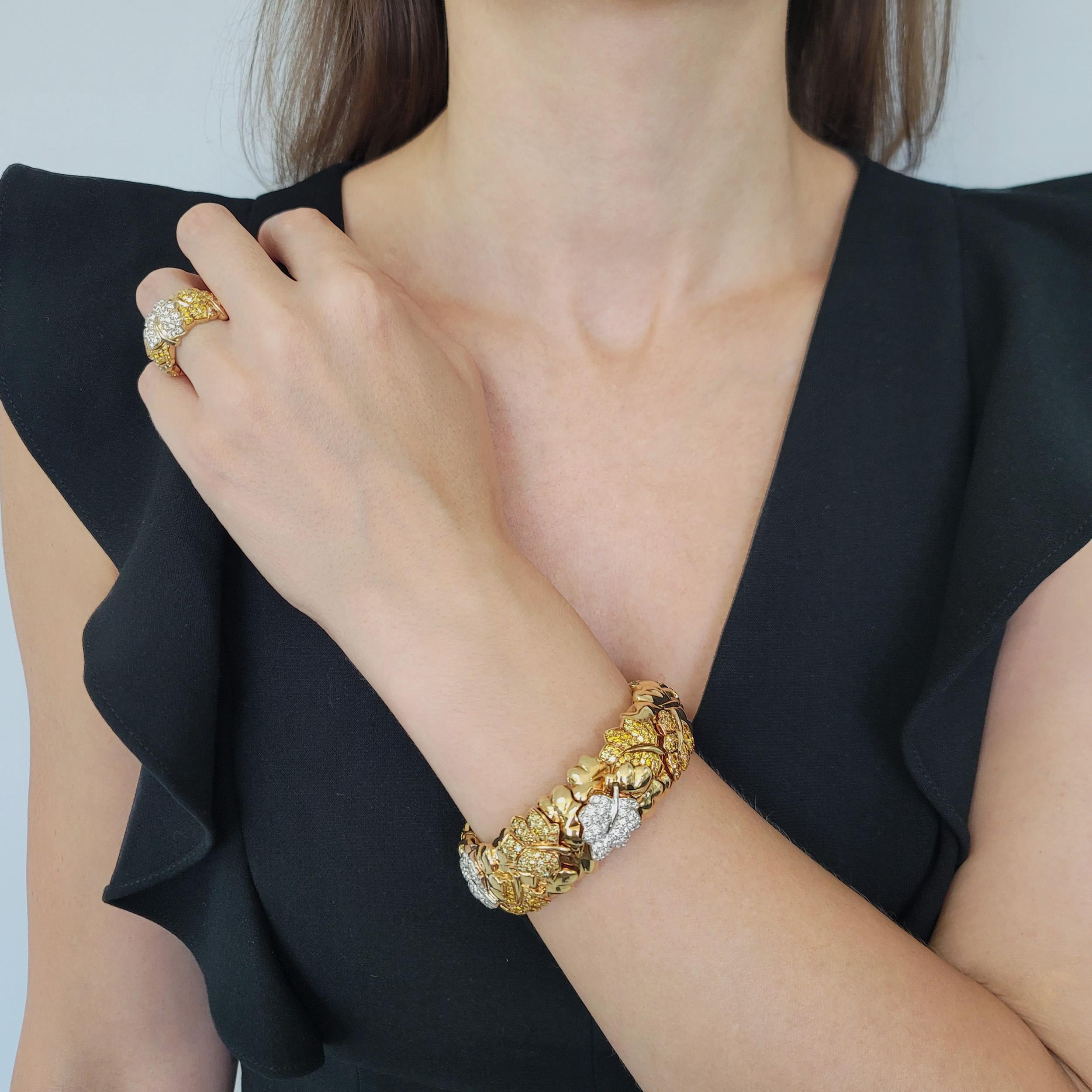 Conjunto de pulsera y anillo Van Cleef & Arpels Color Diamond Foliage Motif Corte redondo en venta