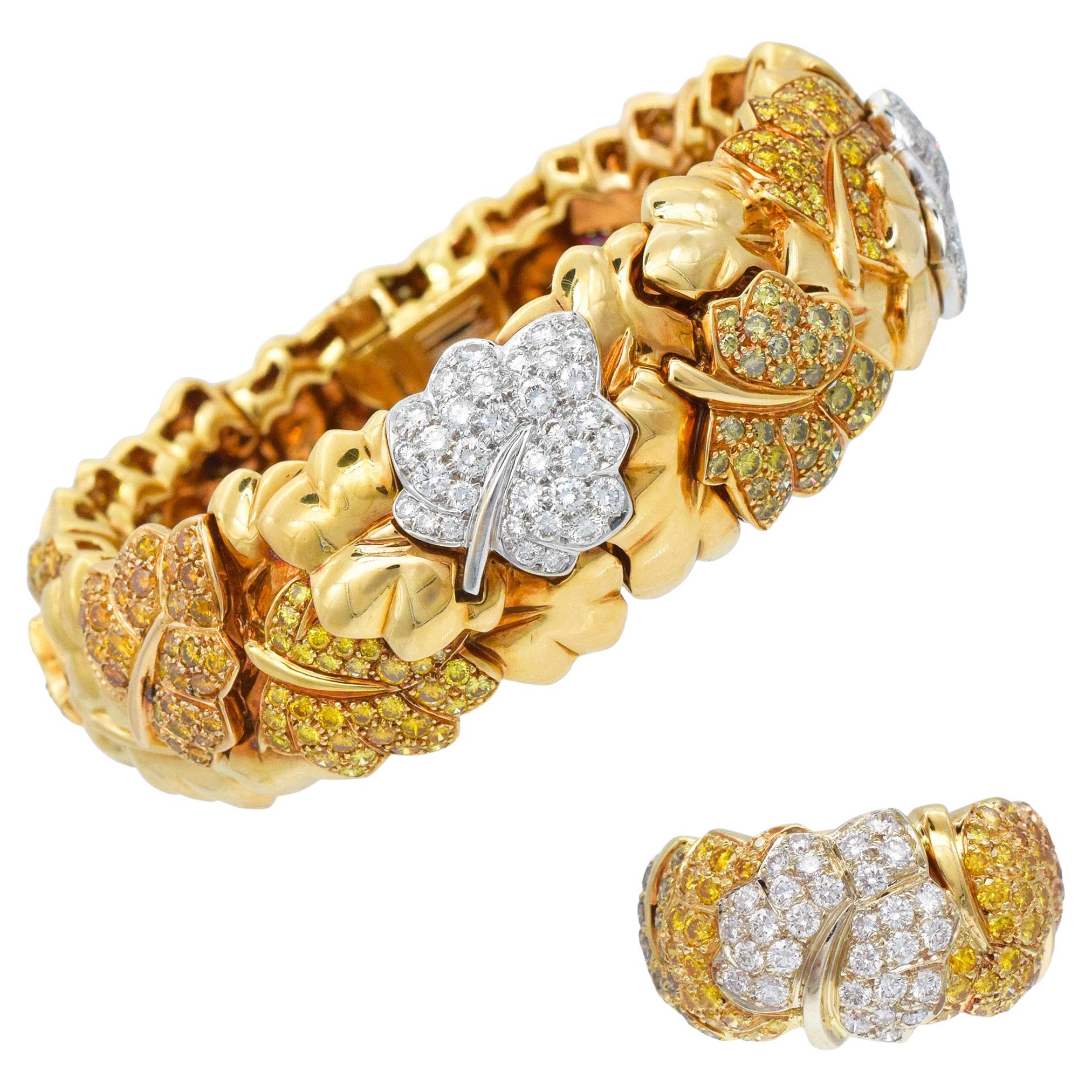 Conjunto de pulsera y anillo Van Cleef & Arpels Color Diamond Foliage Motif en venta