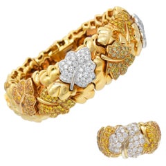 Van Cleef & Arpels Color Diamond Foliage Motif Bracelet and Ring Set