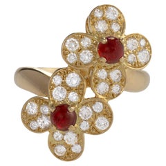 Retro Van Cleef & Arpels Contemporary Ruby and Diamond “Trefle” Ring