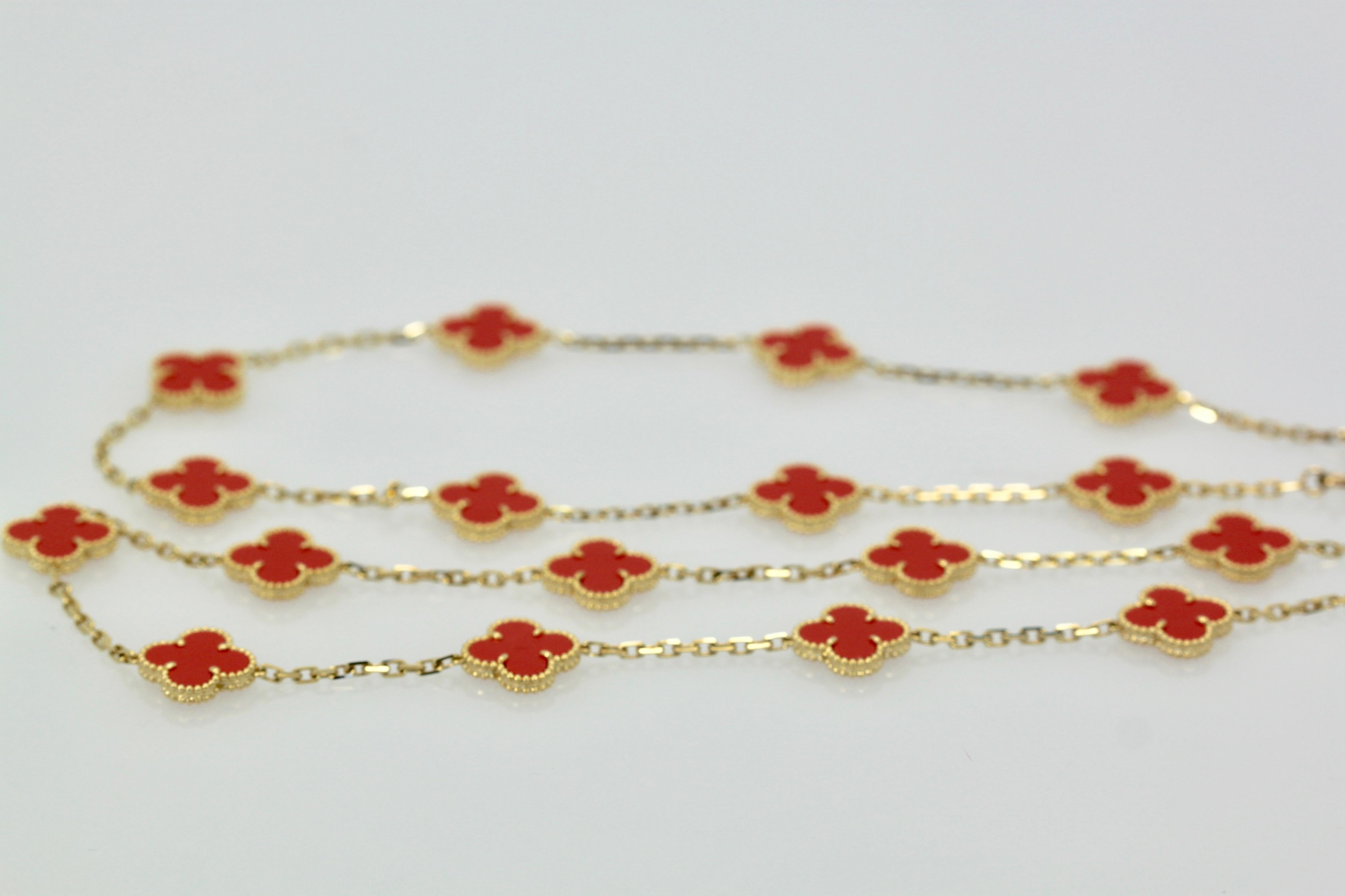 Van Cleef & Arpels Coral Alhambra 20 Motif Necklace 18 Karat Yellow Gold 1