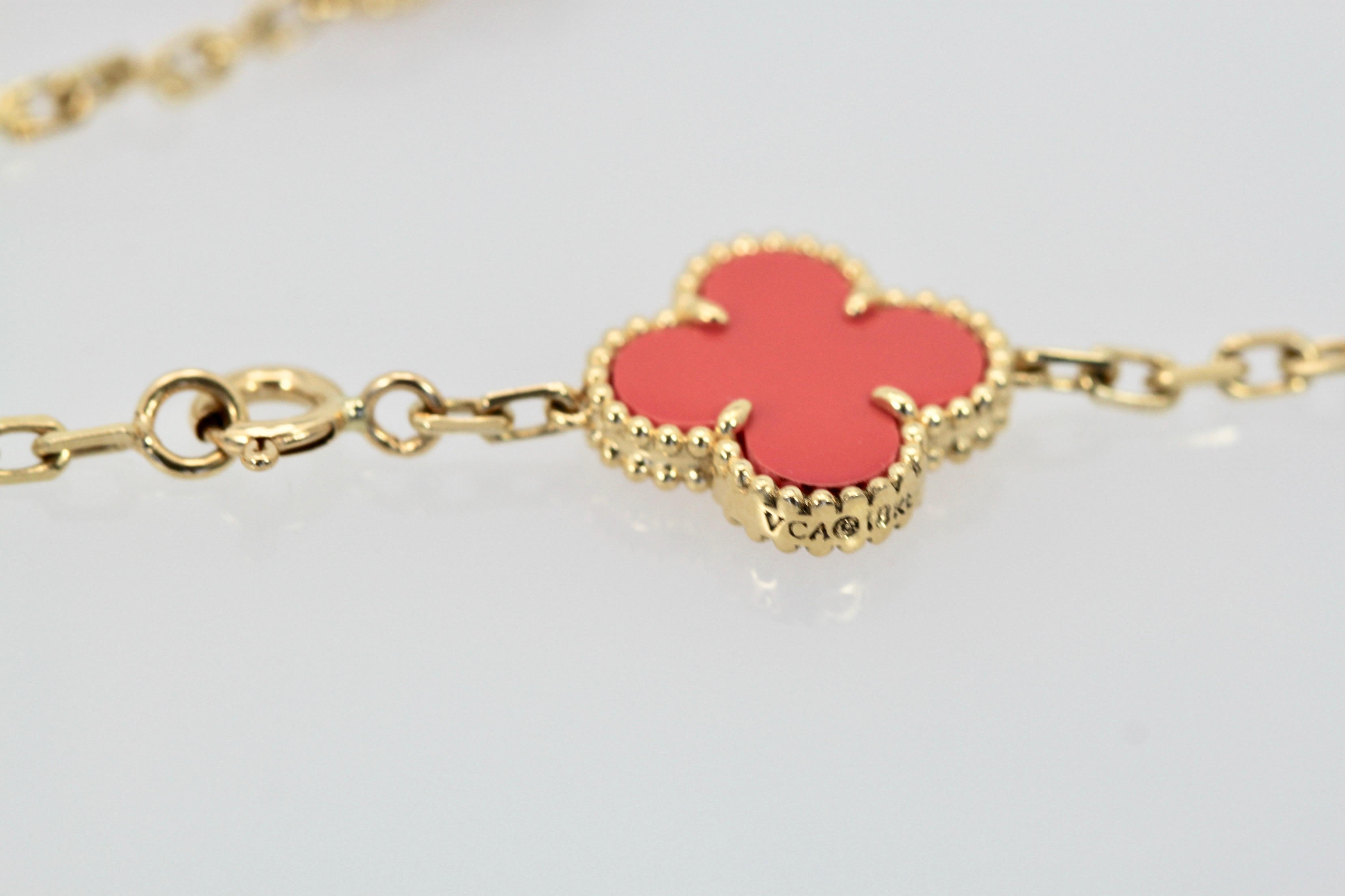 Van Cleef & Arpels Coral Alhambra 20 Motif Necklace 18 Karat Yellow Gold 3
