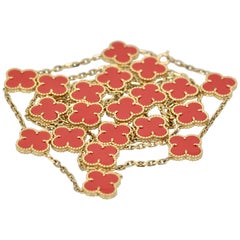 Vintage Van Cleef & Arpels Coral Alhambra 20 Motif Necklace 18 Karat Yellow Gold