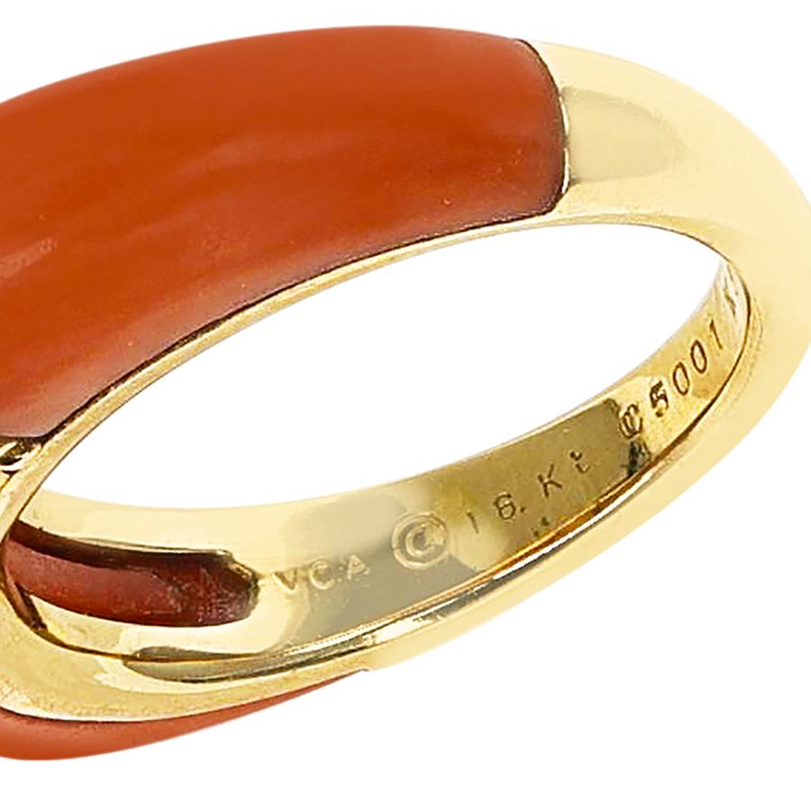  Van Cleef & Arpels, bague Philippine empilable en corail et 5 rangées de diamants, jaune 18 carats Unisexe 