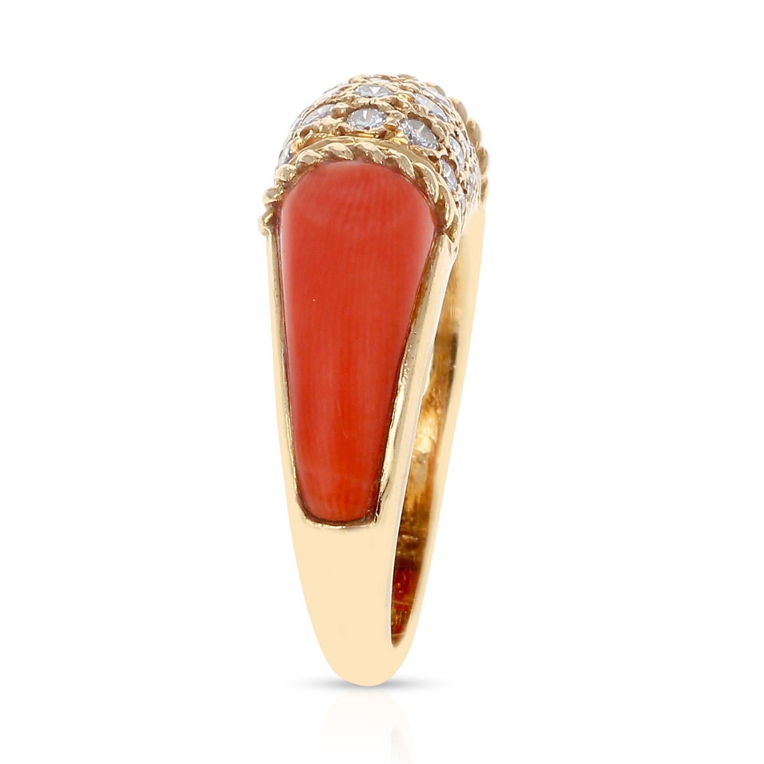 Contemporary Van Cleef & Arpels Coral and 7 Row Diamond Stacking Philippine Ring, 18K Yellow