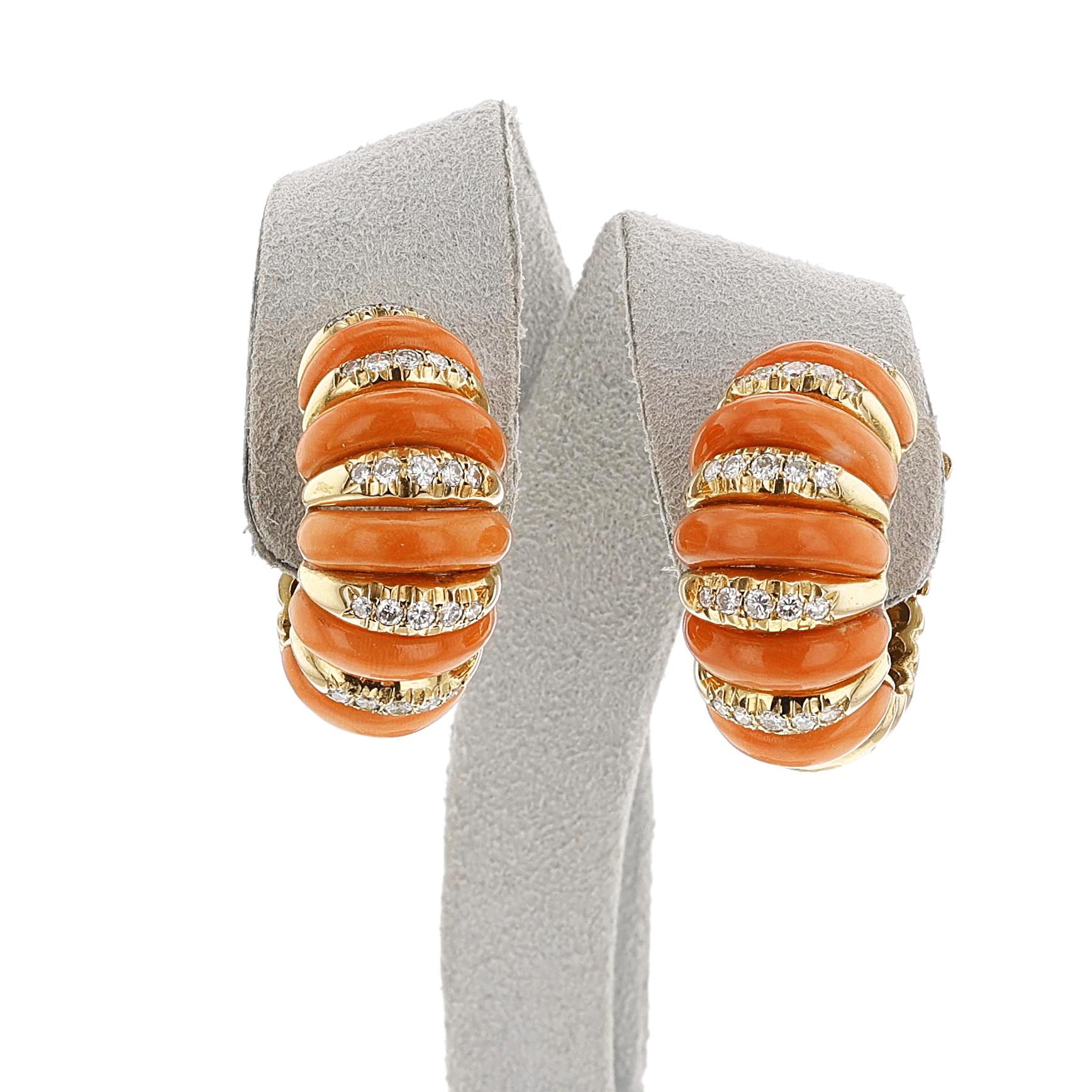 Van Cleef & Arpels Coral and Diamond Hoops, 18k 2