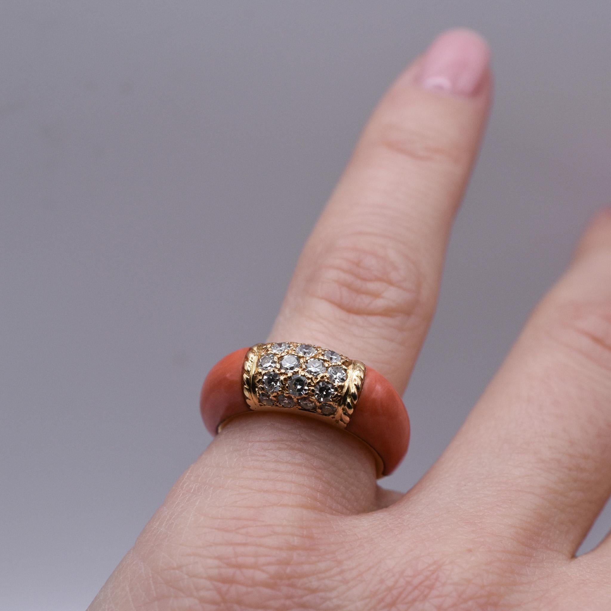Brilliant Cut Van Cleef & Arpels Coral and Diamond ‘Philippine’ Ring For Sale