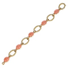 Van Cleef & Arpels Coral Cabochons and Hammered Gold Bracelet, 18K Yellow Gold