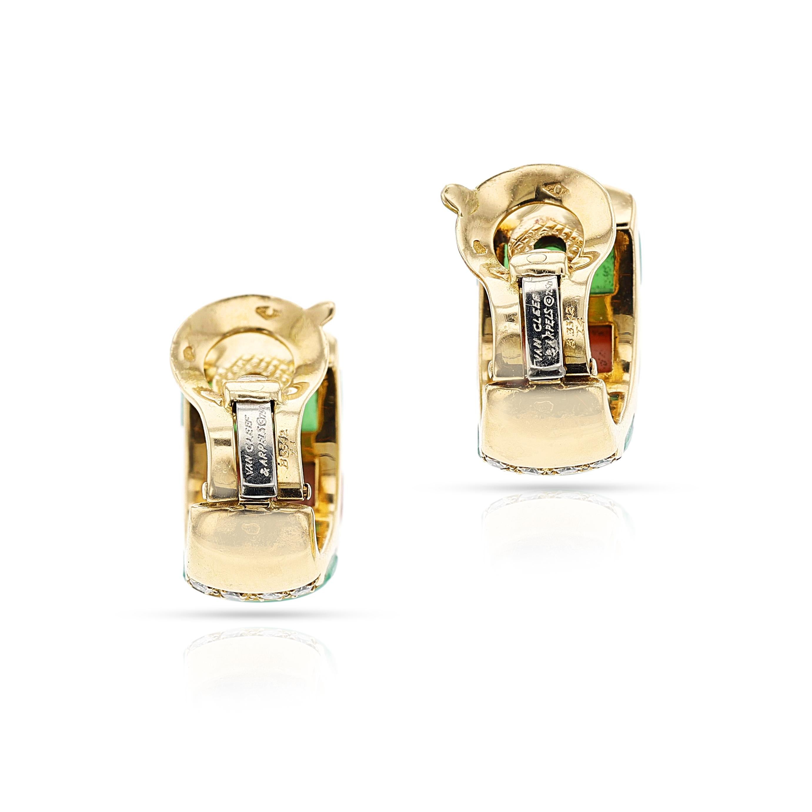 Van Cleef & Arpels Koralle, Chrysopras und Diamant-Ohrringe mit halber Halskette, 18k für Damen oder Herren