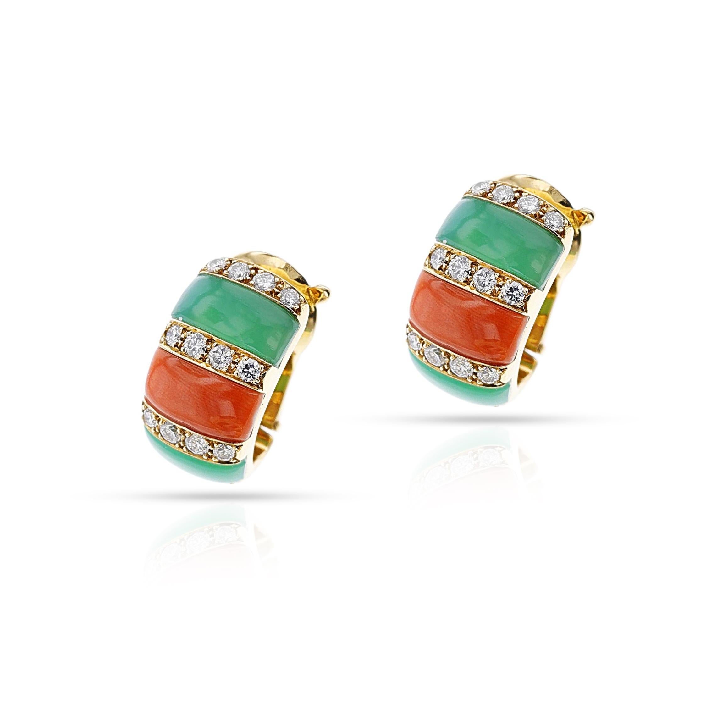 Van Cleef & Arpels Koralle, Chrysopras und Diamant-Ohrringe mit halber Halskette, 18k 1