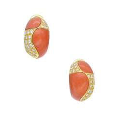 Van Cleef & Arpels Coral & Diamond "Boutonnière" Clip On Earrings