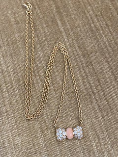 Van Cleef & Arpels Coral Diamond Bow Pendant Necklace 18k Yellow Gold