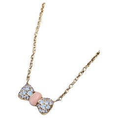 Van Cleef & Arpels Coral Diamond Bow Pendant Necklace 18k Yellow Gold