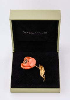 Van Cleef & Arpels Coral Diamond Gold Flower Brooch