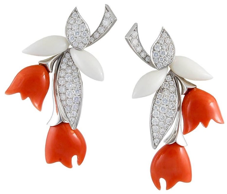 Van Cleef and Arpels Diamond Coral Gold Suite For Sale at 1stDibs