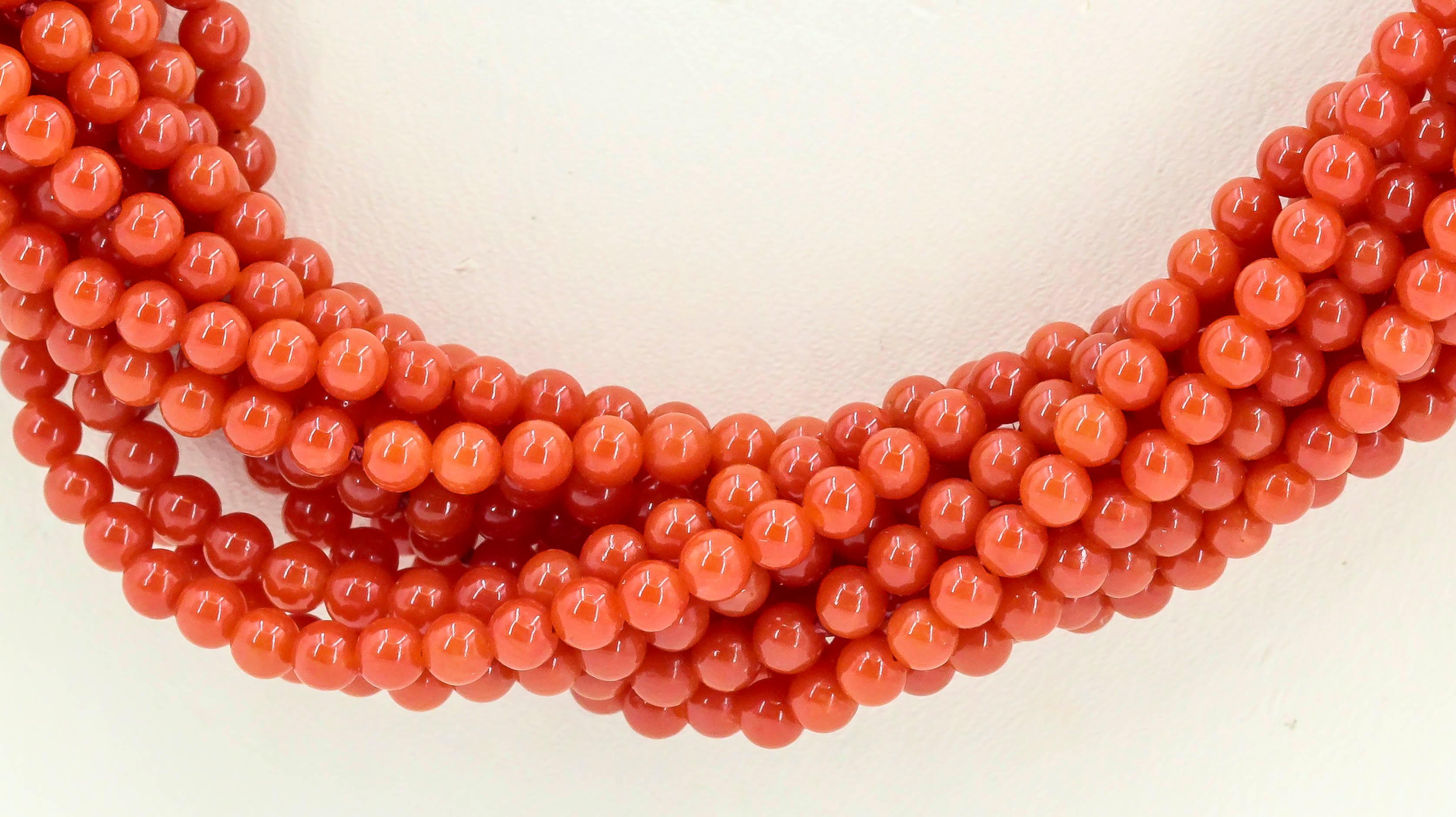 Van Cleef & Arpels Coral Diamond Gold Torsade Necklace and Bracelet Combination In Excellent Condition In New York, NY