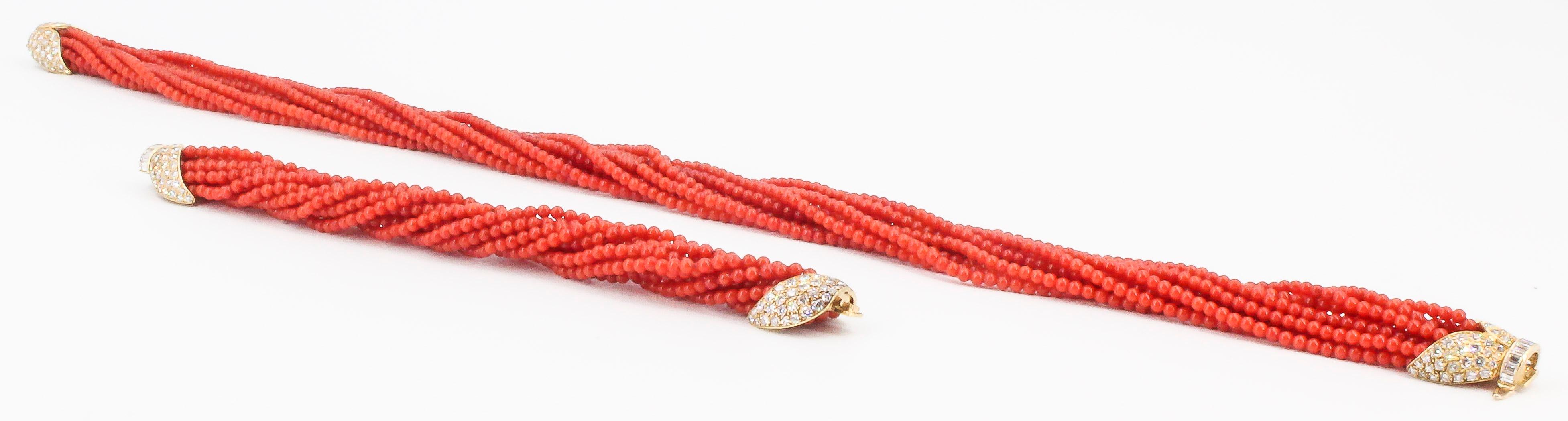 Van Cleef & Arpels Coral Diamond Gold Torsade Necklace and Bracelet Combination 2