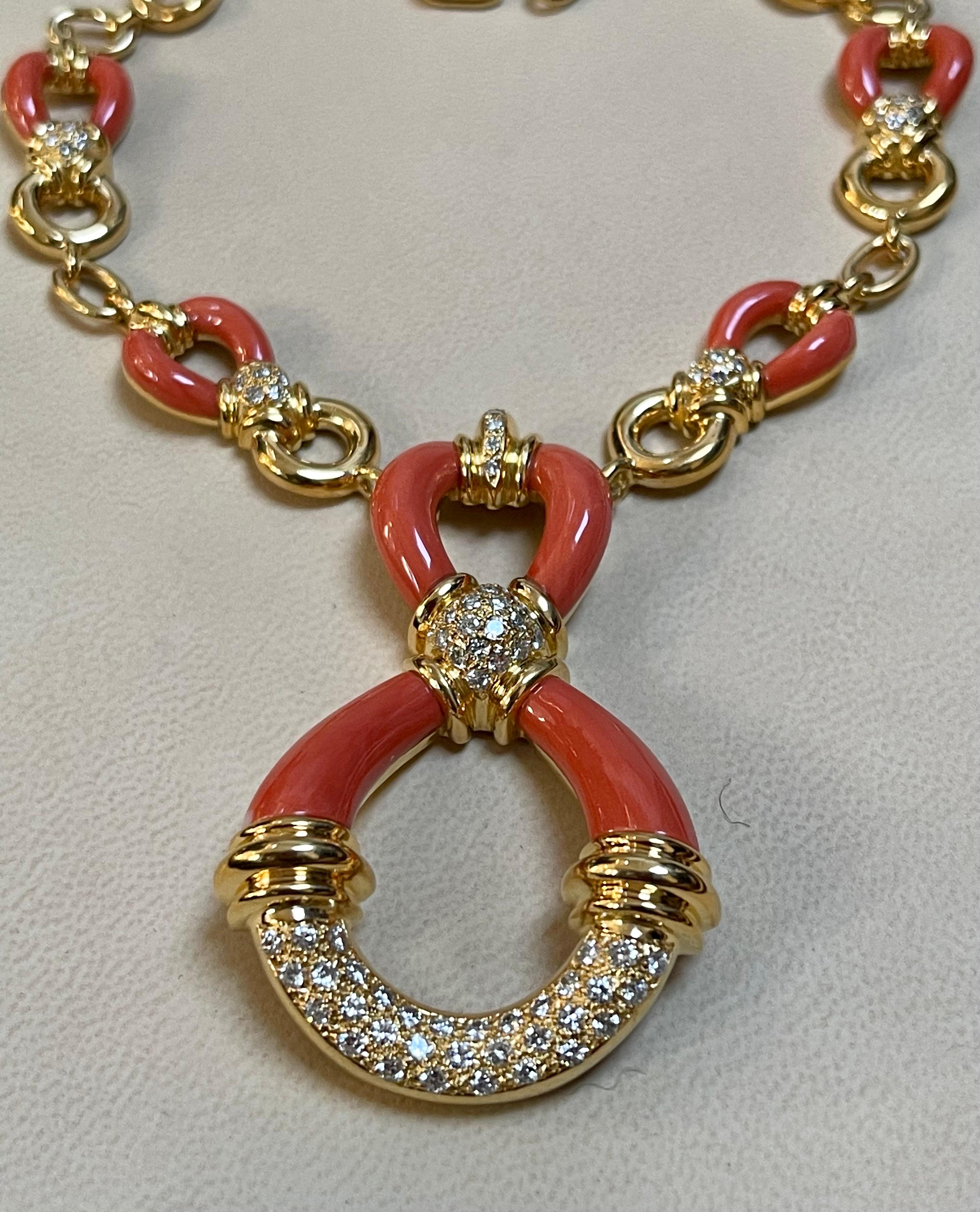 Van Cleef & Arpels Coral & Diamond Necklace 92.4 Grams 18kt Yellow Gold, Estate 13