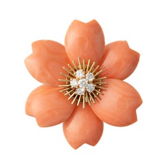 Van Cleef & Arpels Coral Diamond Rose De Noel Brooch