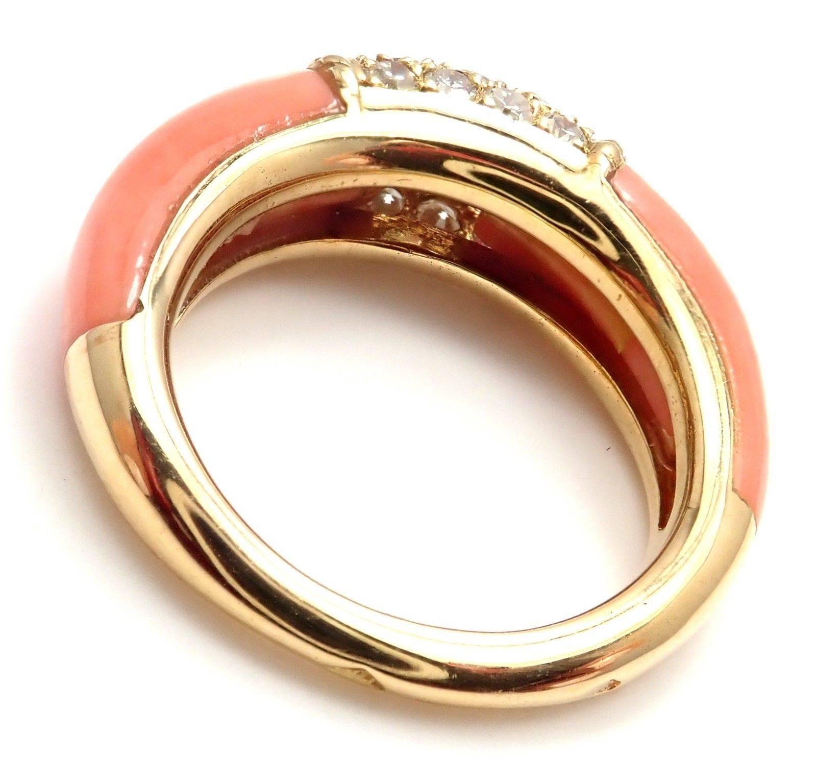 Van Cleef & Arpels Coral Diamond Yellow Gold Band Ring In New Condition In Holland, PA