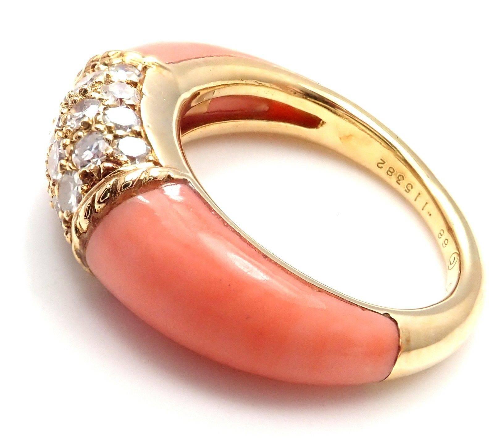Women's or Men's Van Cleef & Arpels Coral Diamond Yellow Gold Band Ring