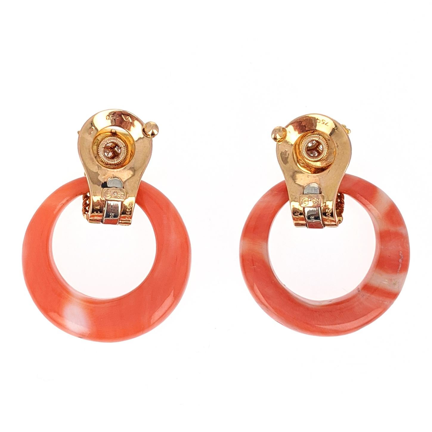 Van Cleef & Arpels Coral Diamond Yellow Gold Dangle Ear Clip Earrings 3