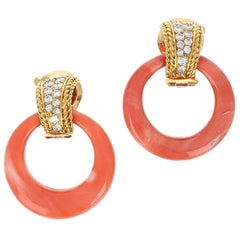 Van Cleef & Arpels Coral Diamond Yellow Gold Dangle Ear Clip Earrings