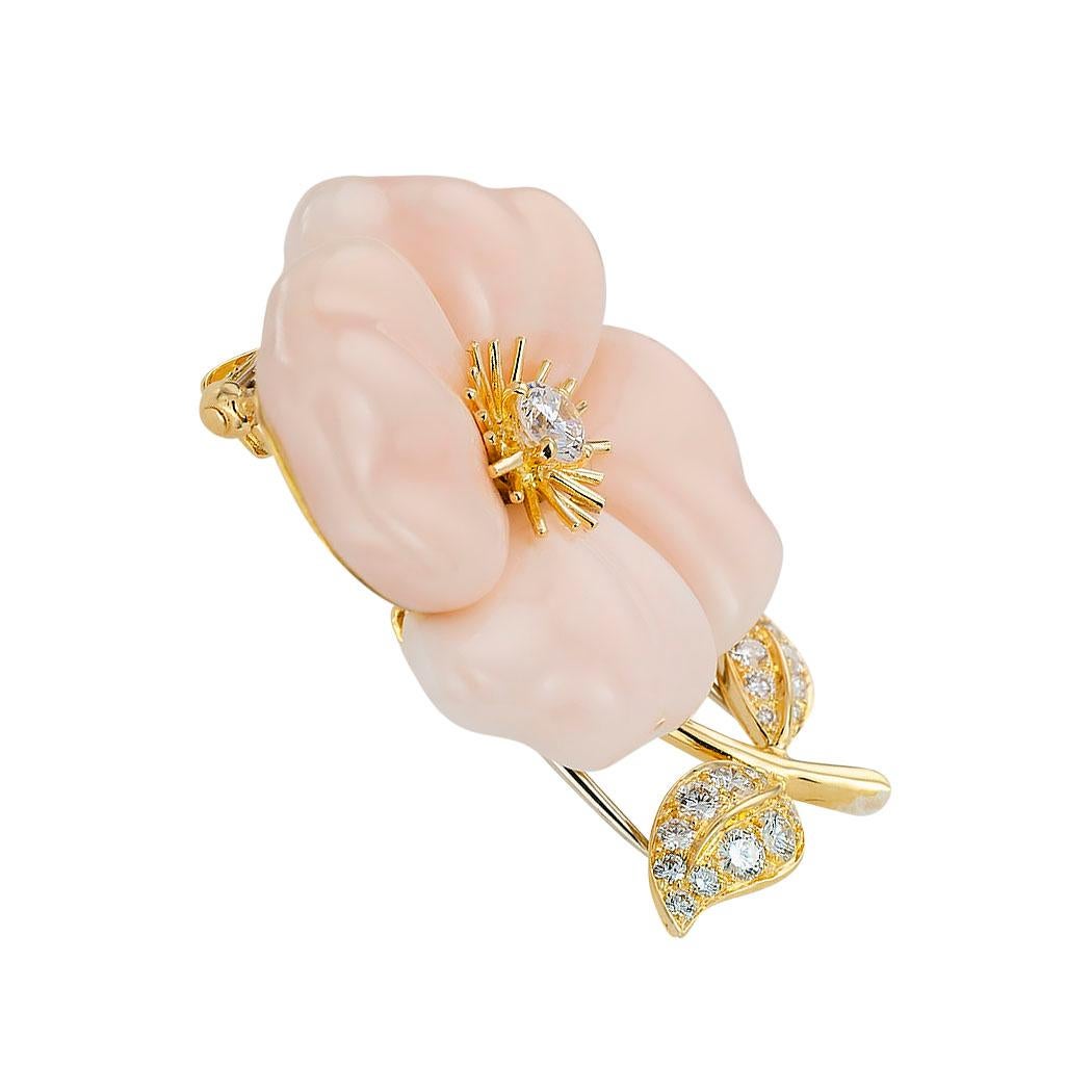 Van Cleef & Arpels coral diamond and gold flower clip brooch circa 1980.   Clear and concise information you want to know is listed below.  Contact us right away if you have additional questions.  We are here to connect you with beautiful and