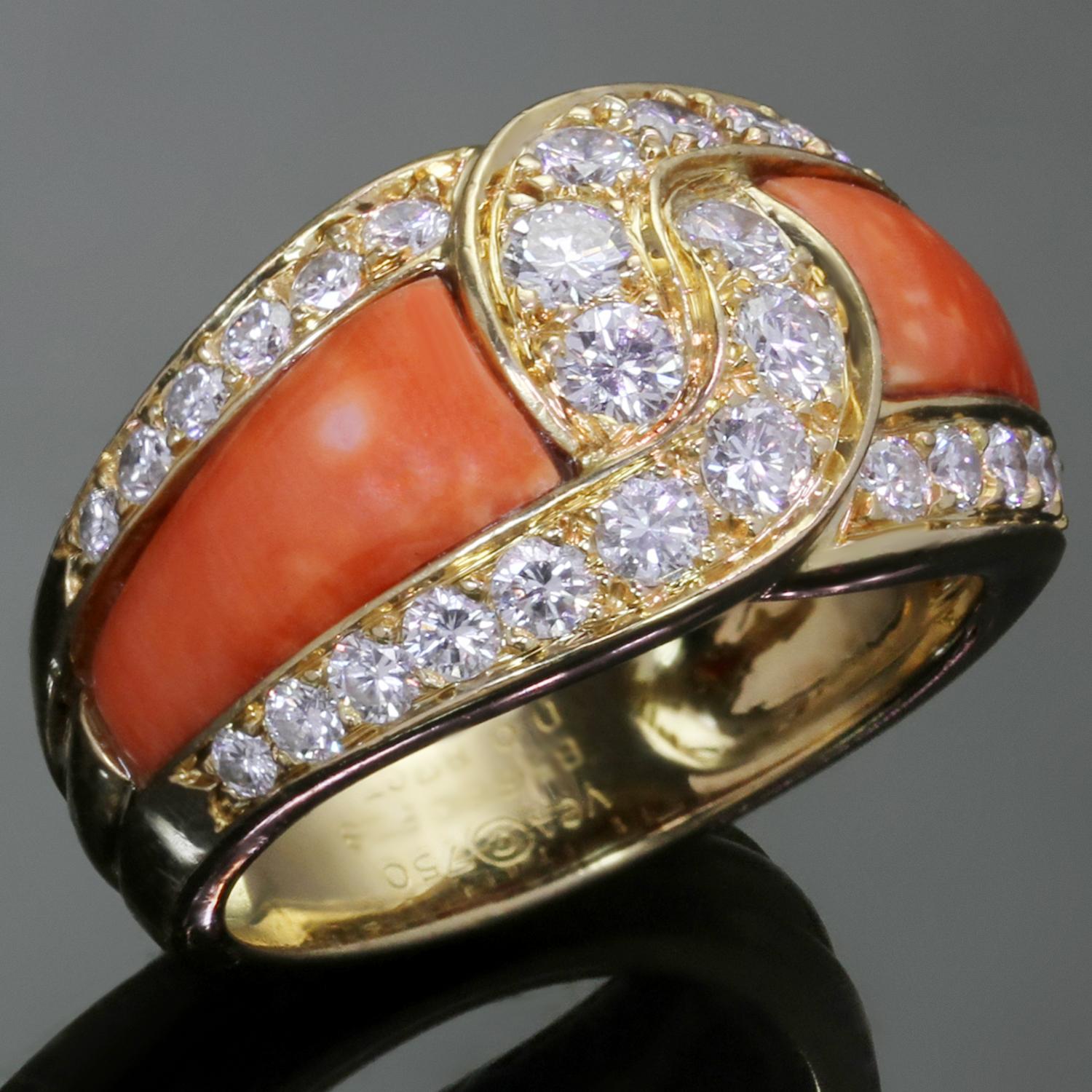 Brilliant Cut VAN CLEEF & ARPELS Coral Diamond Yellow Gold Ring For Sale