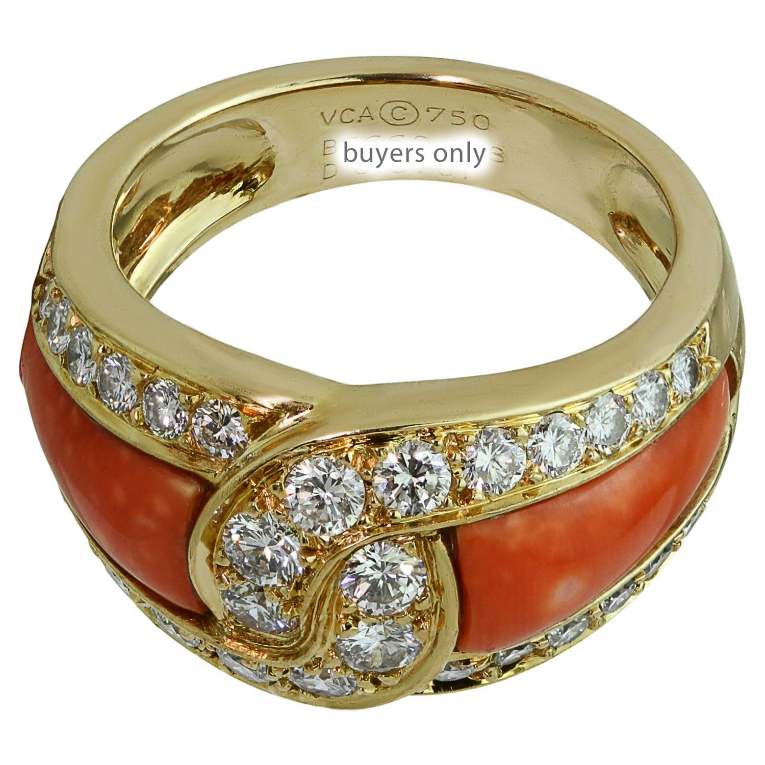 VAN CLEEF & ARPELS Coral Diamond Yellow Gold Ring For Sale 1
