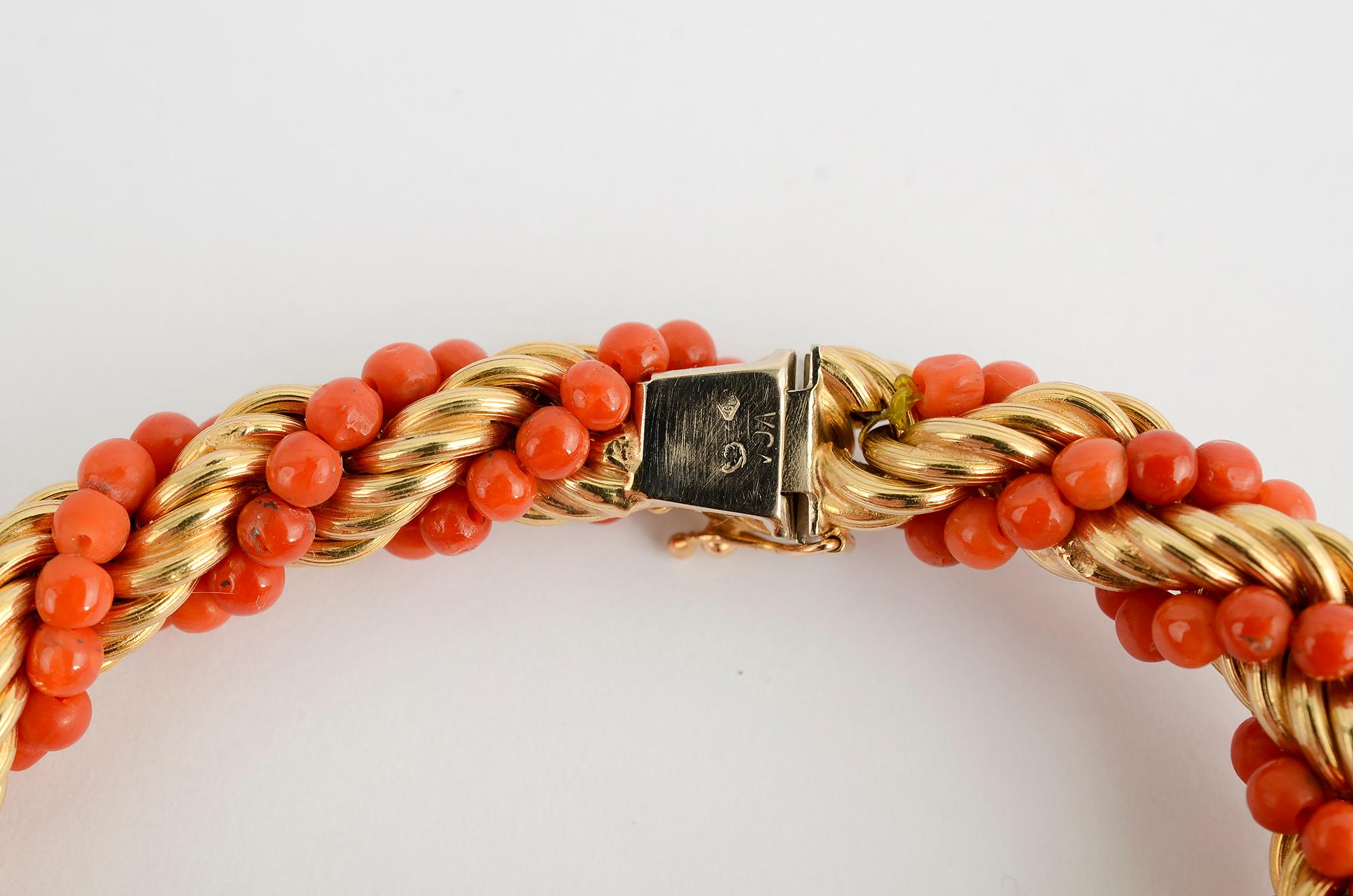 Modern Van Cleef & Arpels Coral Gold Rope Twist Bracelet