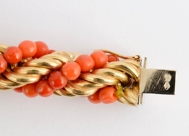 Van Cleef & Arpels Coral & Pearl Twist Bracelet (Yellow Gold