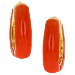 Van Cleef & Arpels Coral Hoop Earrings 18 Karat Yellow Gold