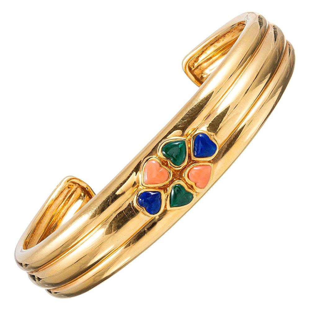 Van Cleef & Arpels Coral, Malachite and Lapis Heart Cluster Cuff