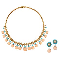 Van Cleef & Arpels ensemble collier et boucles d'oreilles en corail, turquoise et diamants