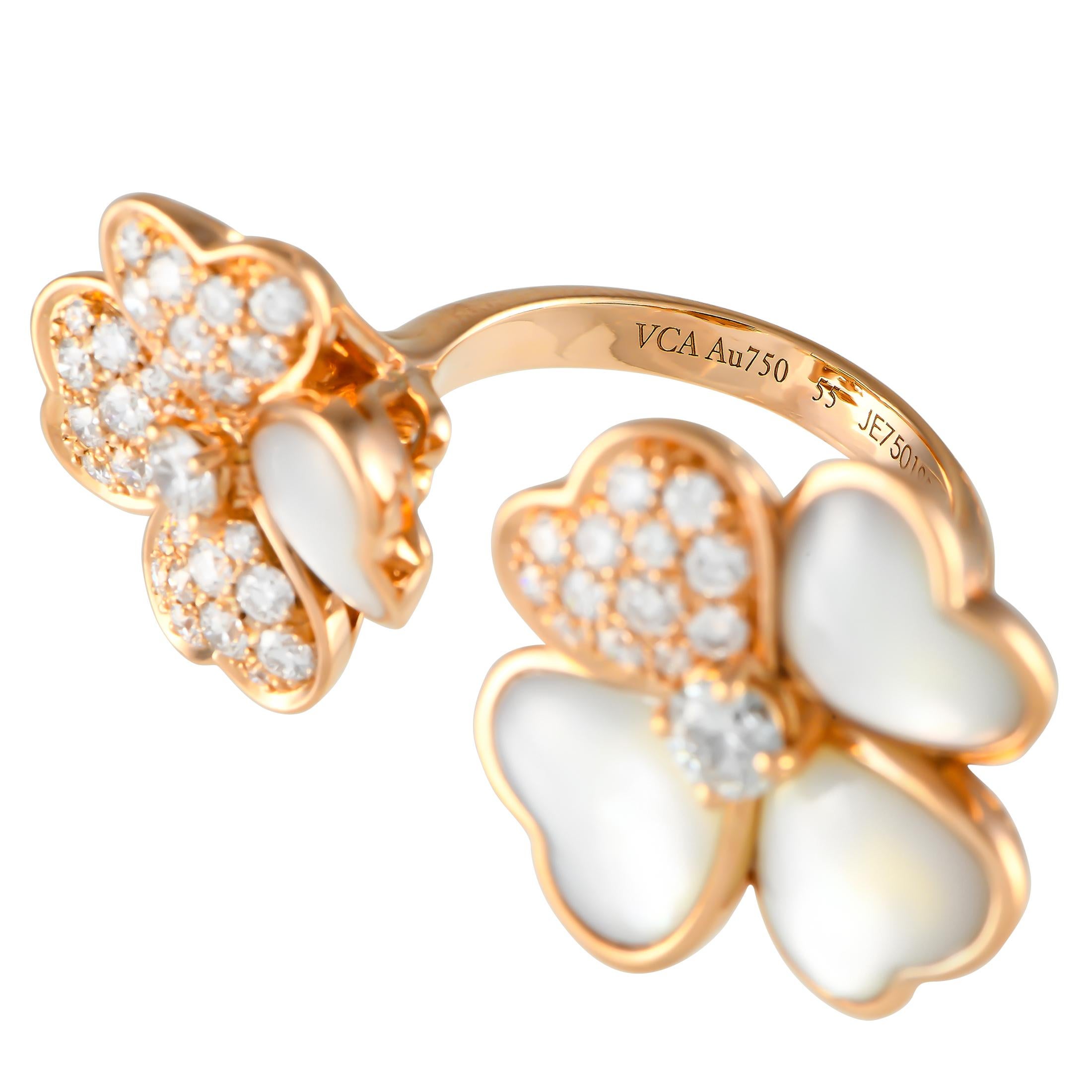 Van Cleef & Arpels Cosmos 18K Gold 1.45ct Diamond and Mother of Pearl Ring In Excellent Condition In Southampton, PA